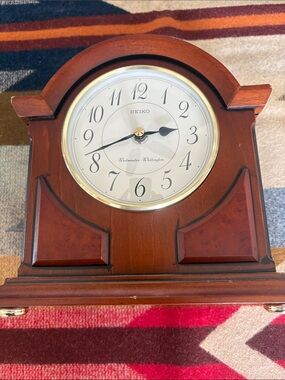 Seiko Wooden Mantel Clock in Cherry Brown with Brass Trim